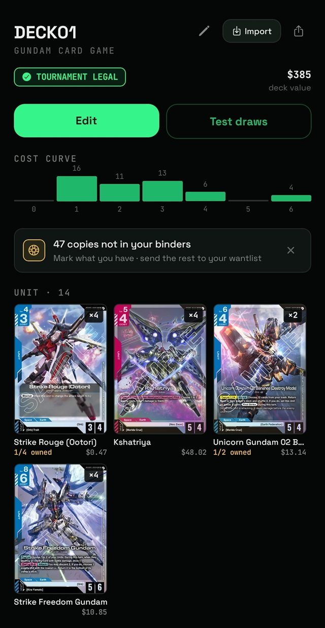 A tournament-legal Bindar deck with cost curve